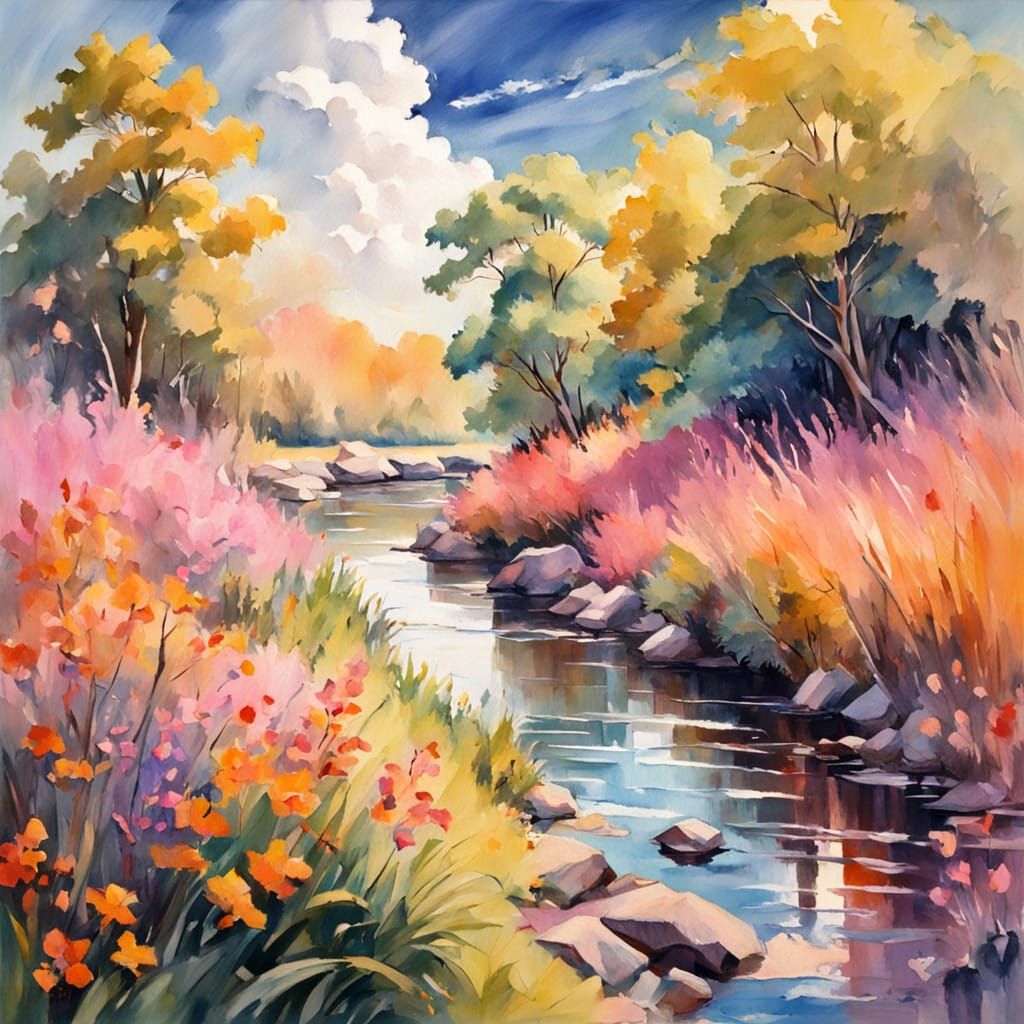 Whimsical Watercolour Scene in Gouache Style