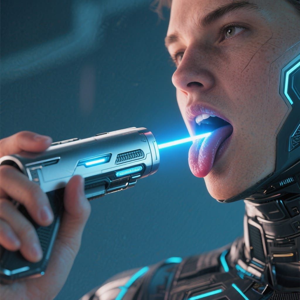 Futuristic Laser Device Sanitizing Mouth in High-Tech Style