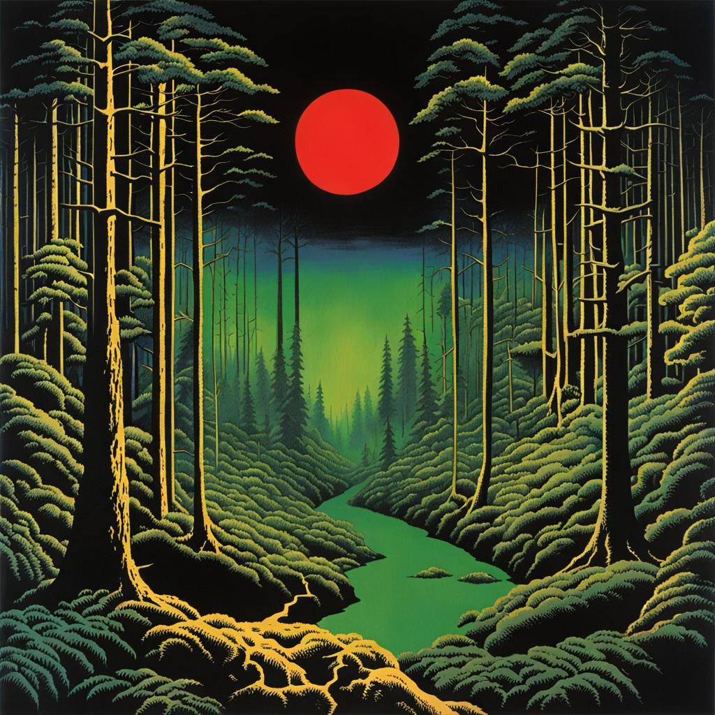 Eldritch Forest in Graphic Design Style