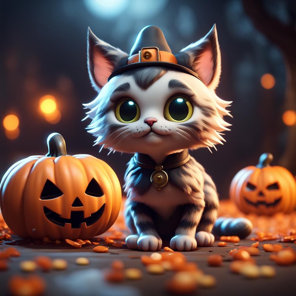 Cute Halloween Cat in 3D Game Style