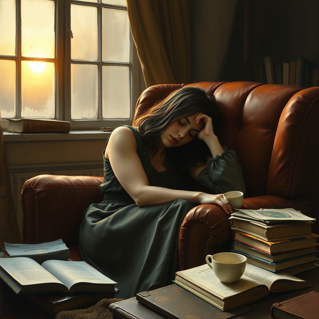 Young Woman Contemplating in Golden Light