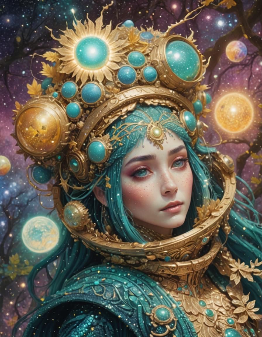 Alien Beauty in Space Forest, Pointillism Style