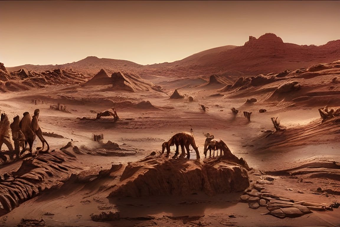 Dinosaur Bones on Mars: Hyperdetailed Digital Painting