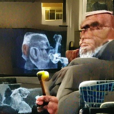 Old Man Watching Twilight Zone with Pipe