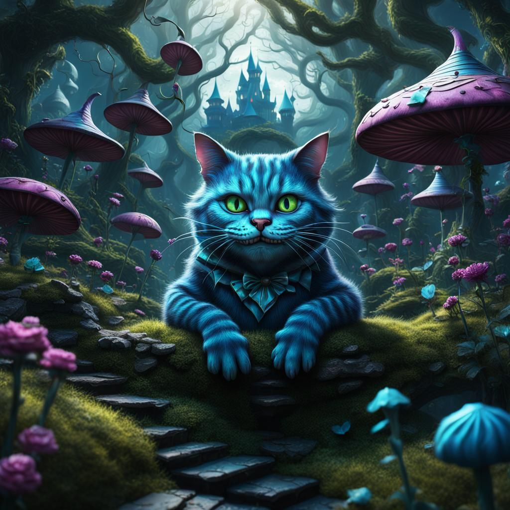 Cheshire Cat in Wonderland: Detailed Digital Matte Painting
