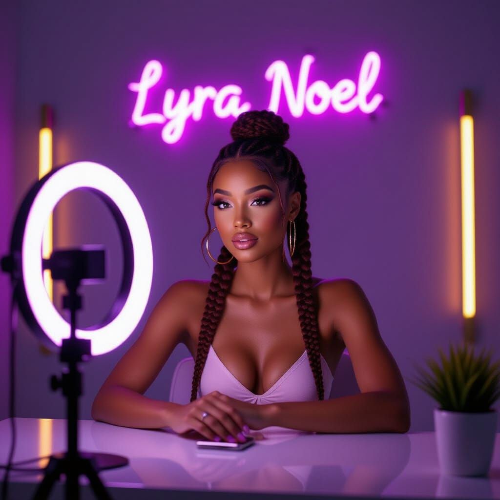 Influencer Vanity Station with Purple and Gold Lighting