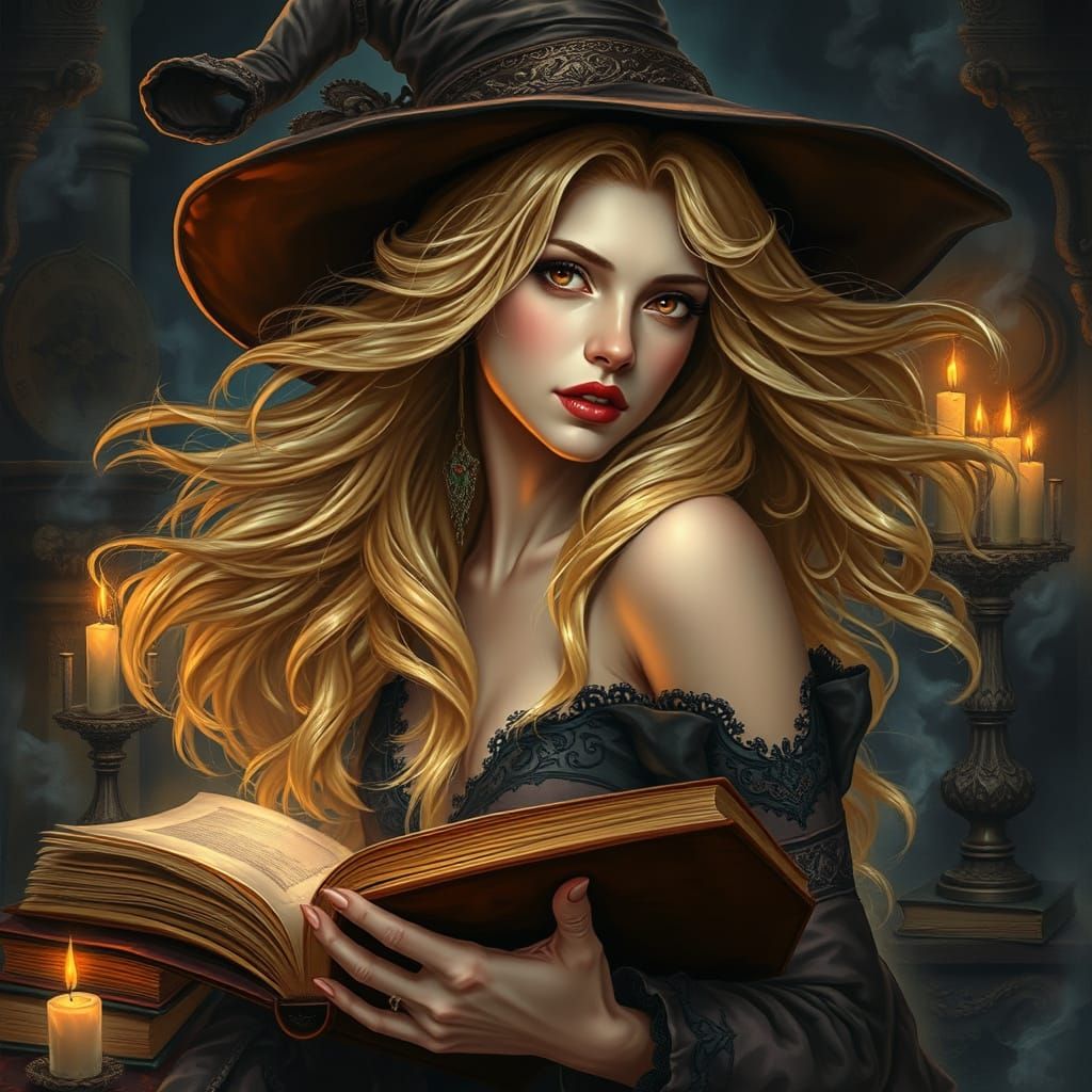 Enchanted Witch in Mystical Chamber