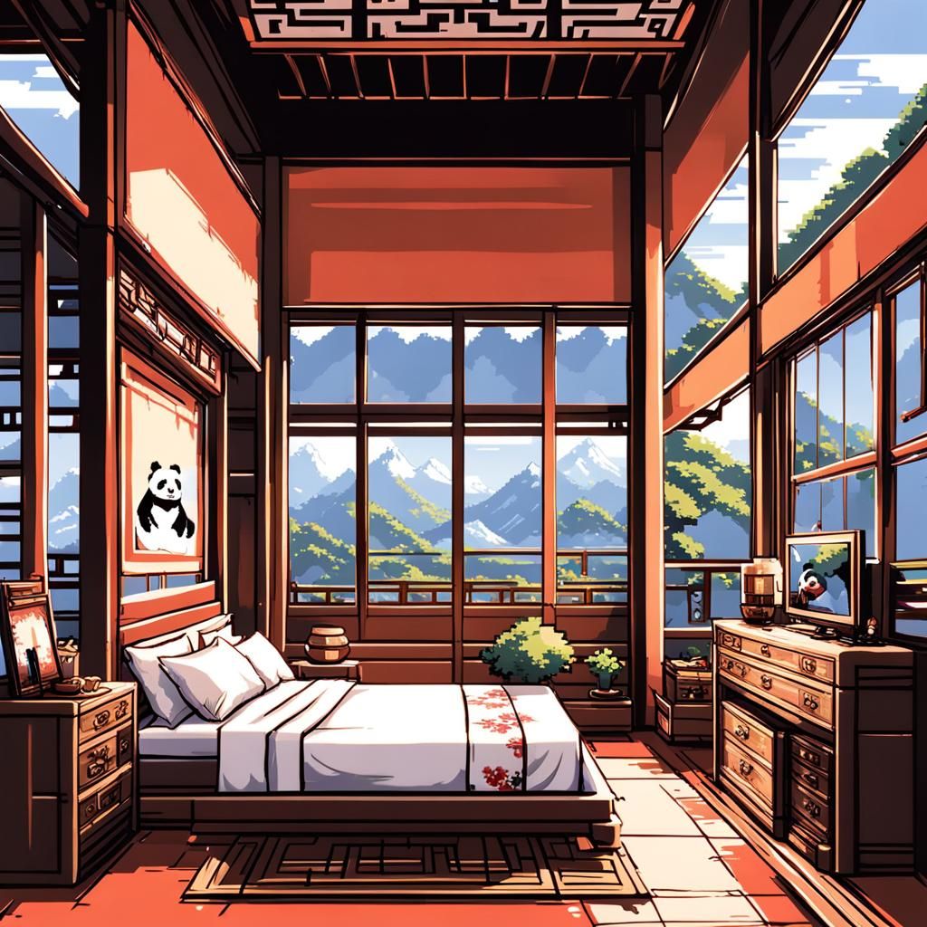 8-Bit Pixel Bedroom with Panda Theme