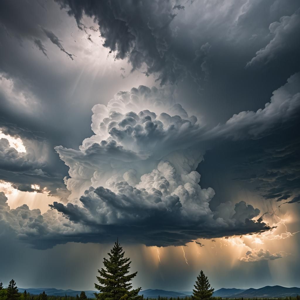Dramatic Storm Clouds Over Mountain Range