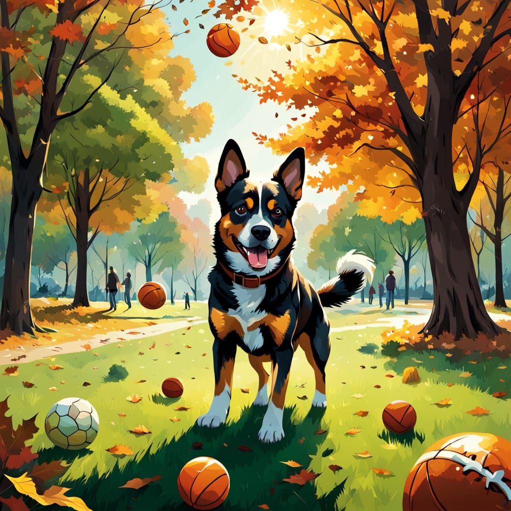 Joyful Autumn Scene in a Vibrant Oil Painting Style