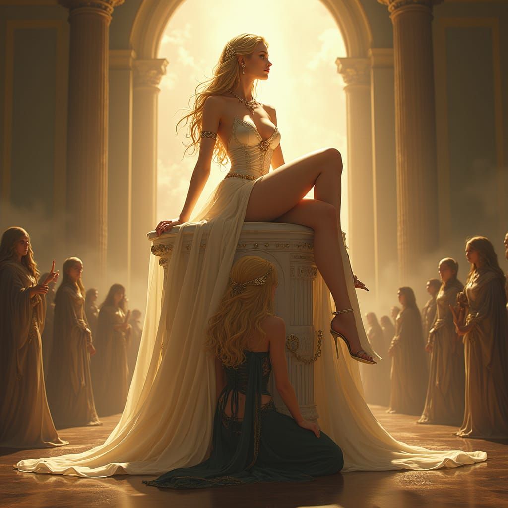 Ethereal Woman on Pedestal in Baroque Anime Style