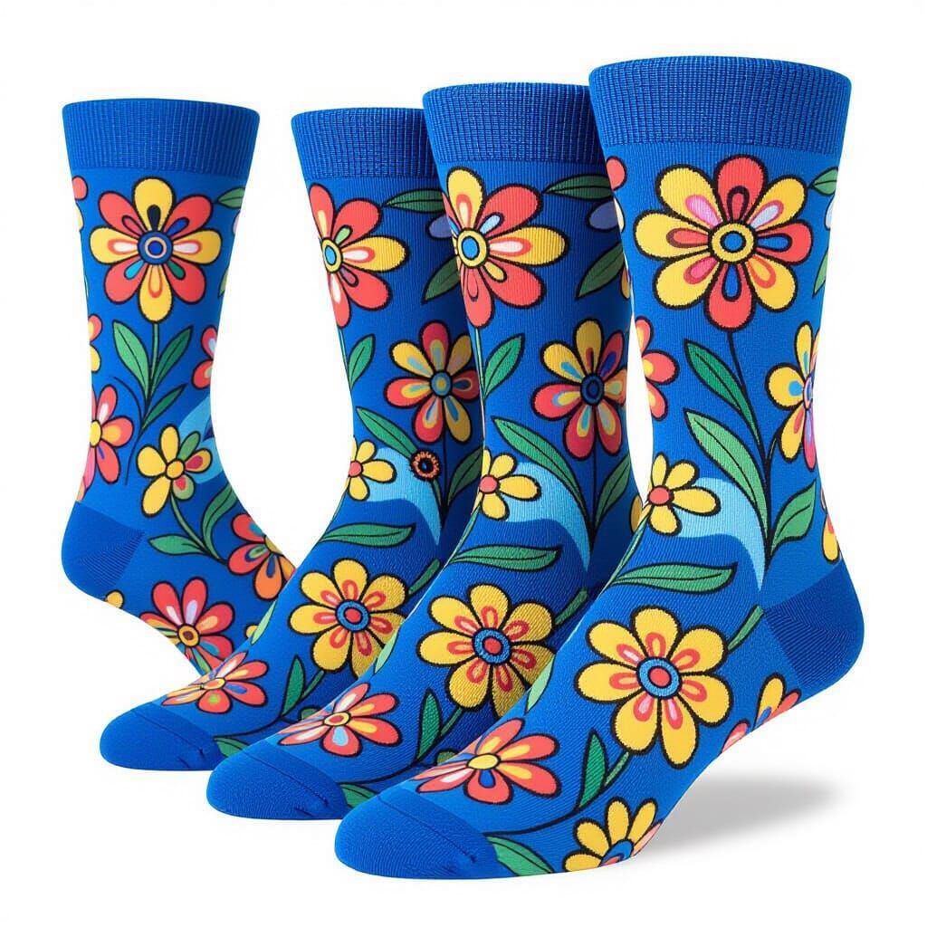 Psychedelic Flower Socks in 1960s Art Style