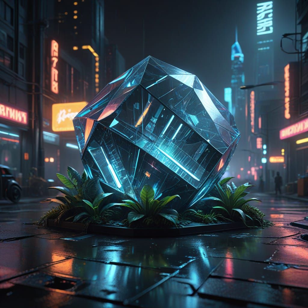 Crystal Eco-City Concept Art with Neon Lighting