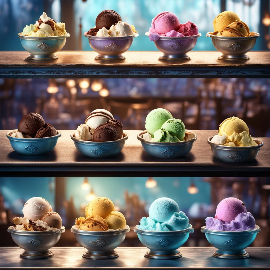 Ice Cream Scoops Display: Detailed Matte Painting