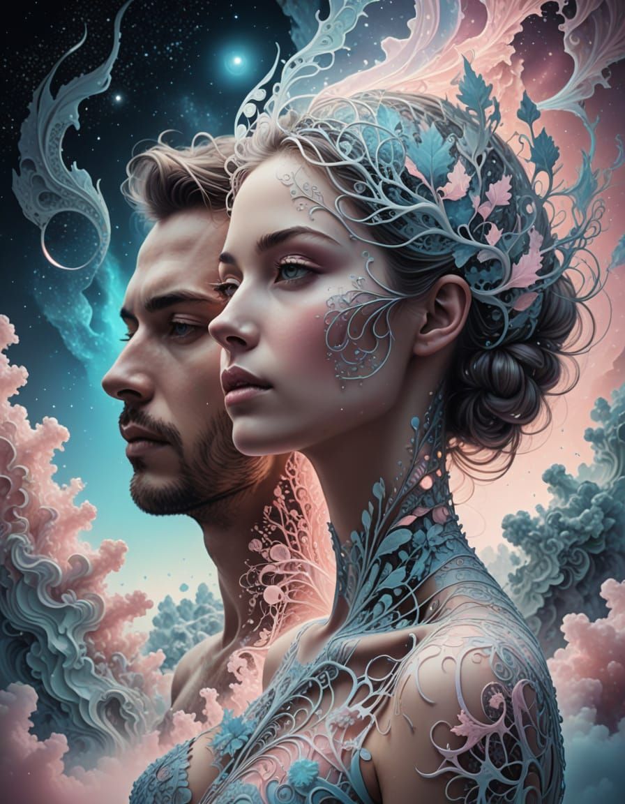 Ethereal Double Exposure Portraits in Cosmic Surrealism