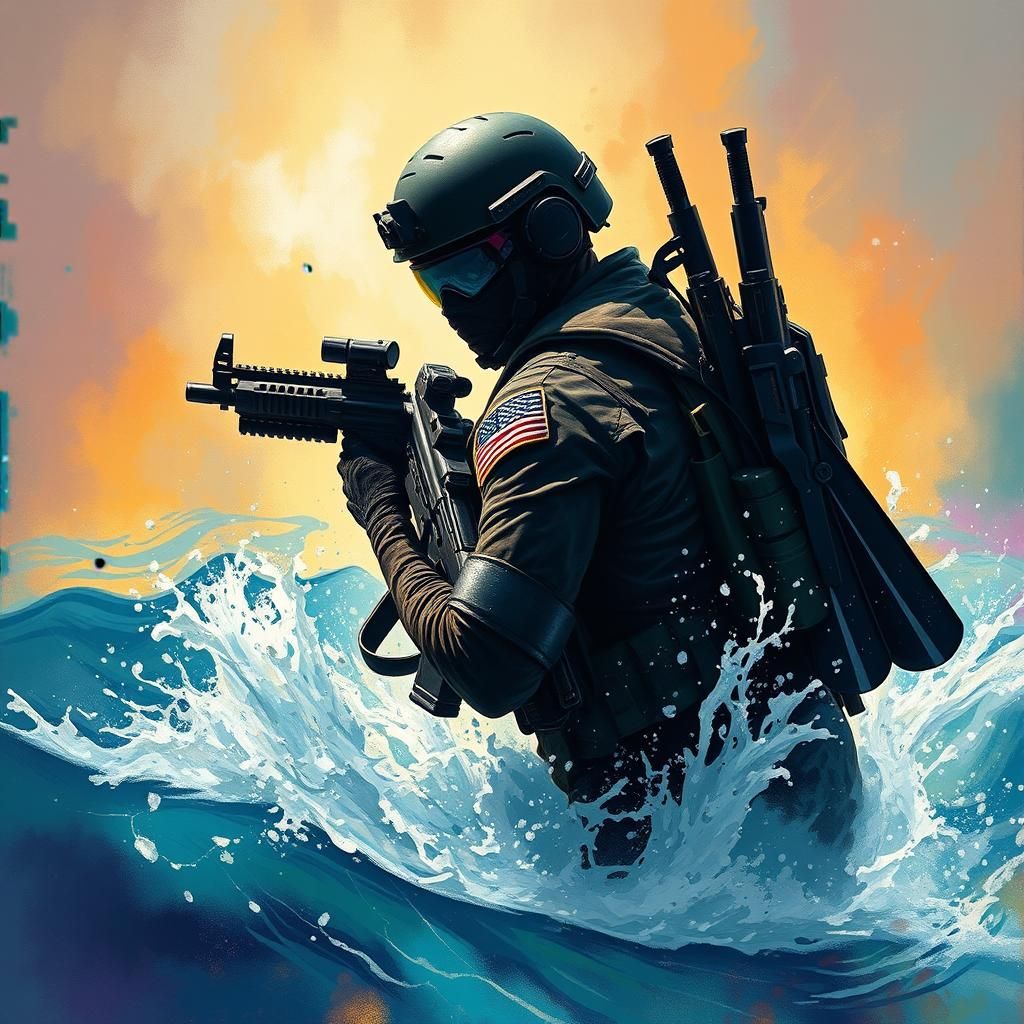 US Navy SEAL Operator Emerges: Hyperrealistic Splash Art