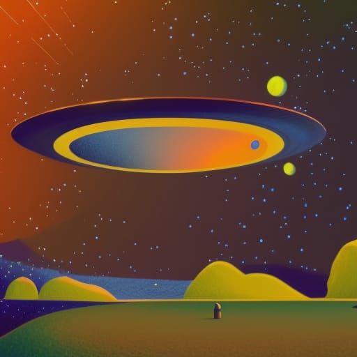 Flying Saucer on Alien Planet as Pointillist Painting
