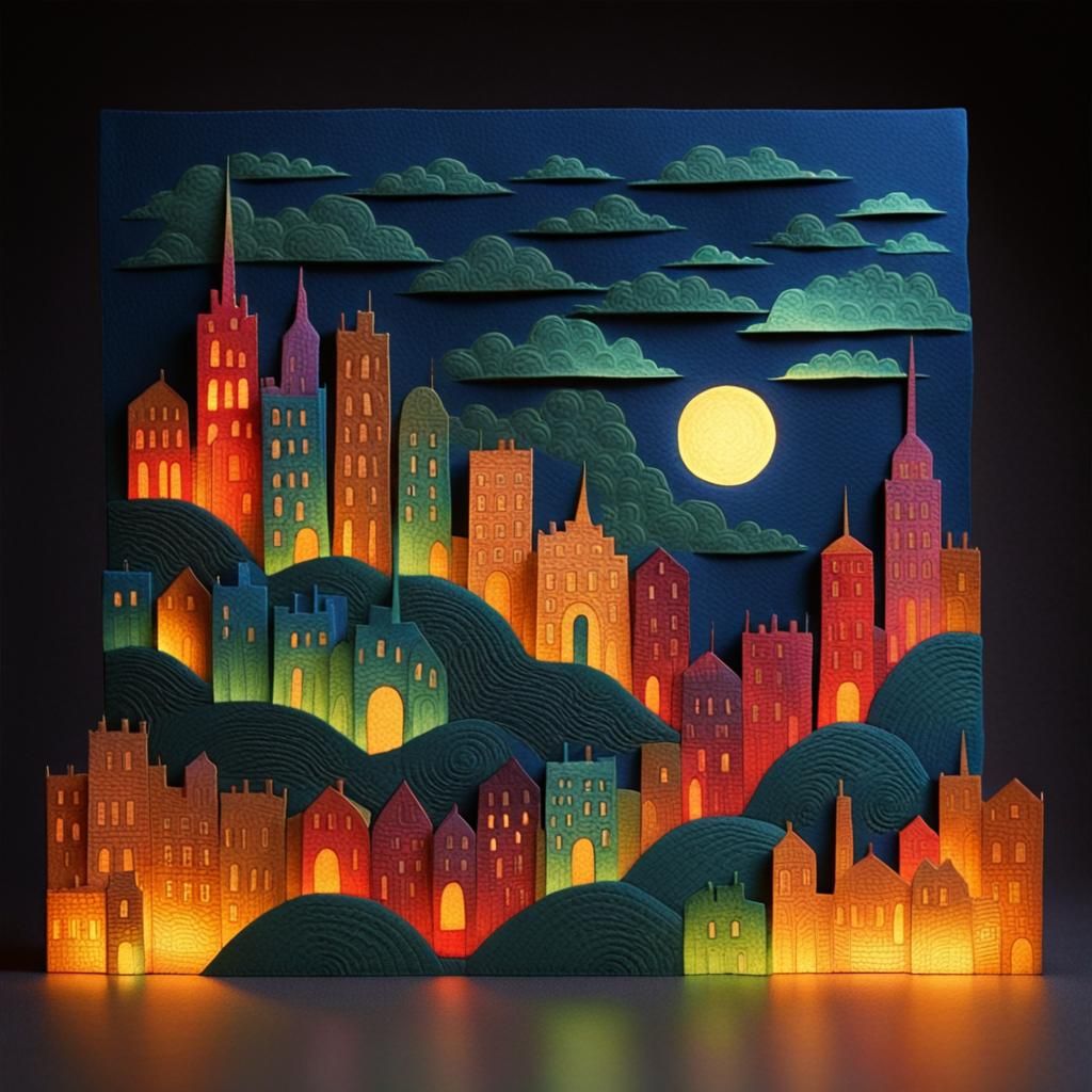 Glowing Metropolis: Embossed Patchwork Representation
