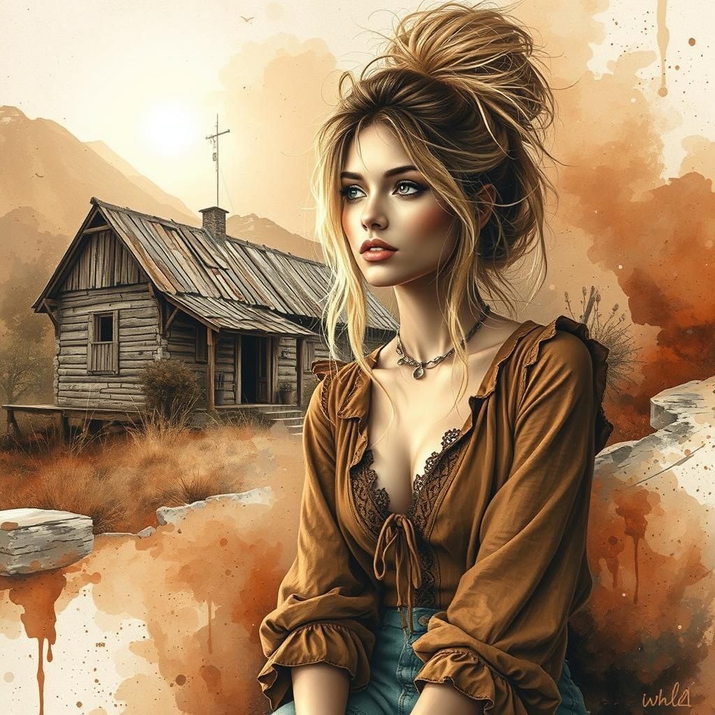 stunning woman, messy blonde hair in bun,