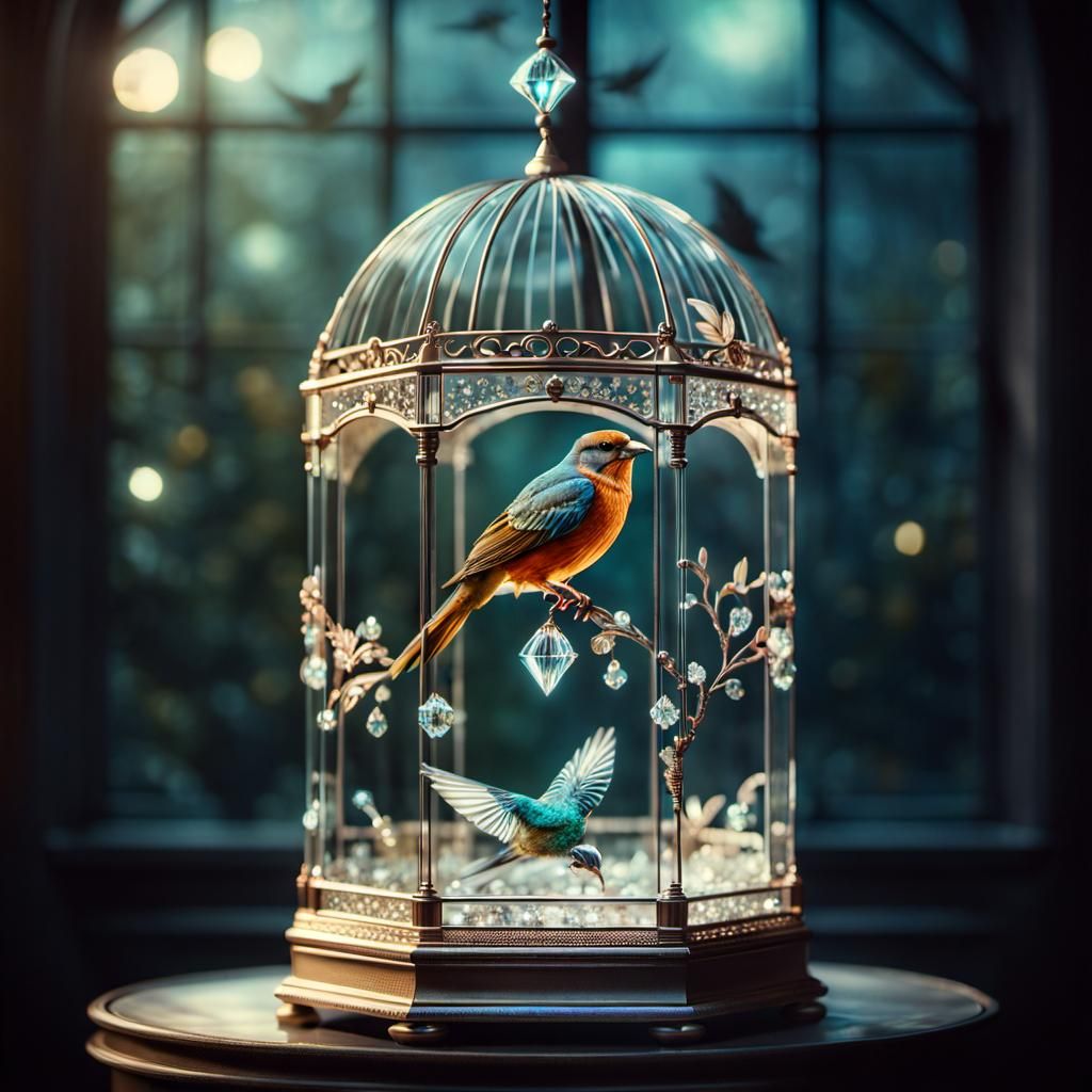 A transparent glass diamonds bird