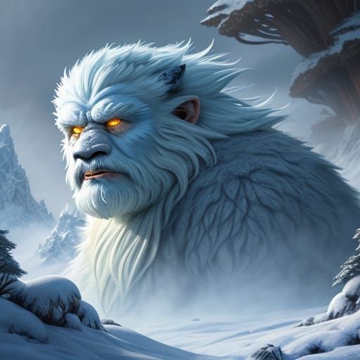 Wampa Grandpa Roars in Snowy Cave: Digital Art
