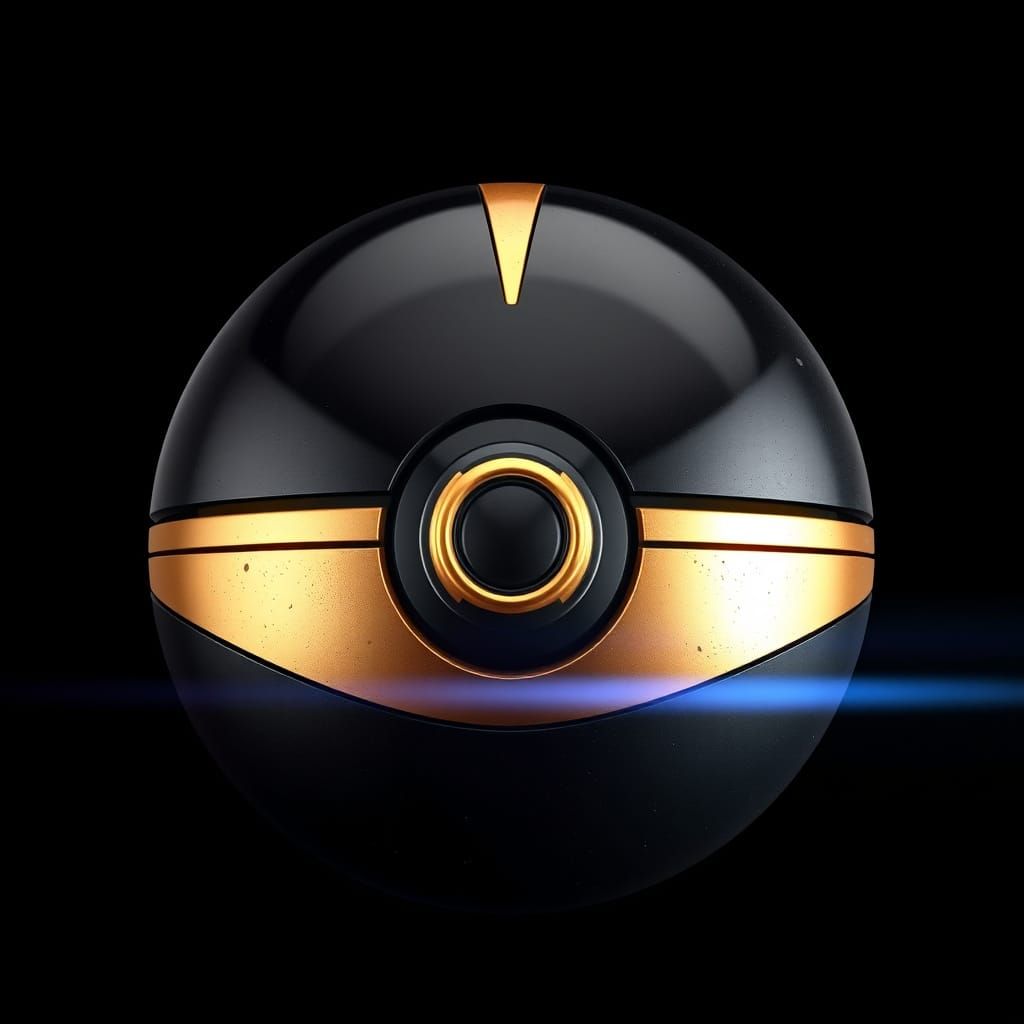 Sleek Black and Gold Pokeball with Metallic Sheen