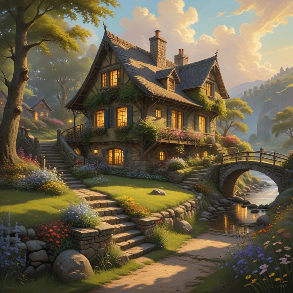 Idyllic Village with Cobblestone Streets and Rolling Hills i...