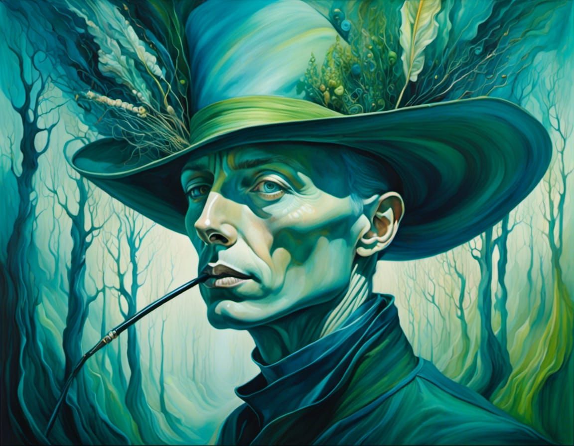 Surreal Man in Dreamlike Forest, Alcohol Ink Style