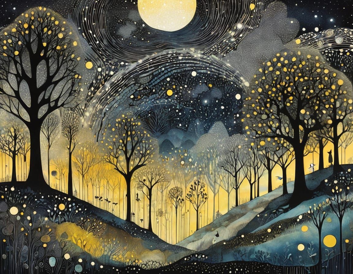 Mysterious Forest Under Starry Sky