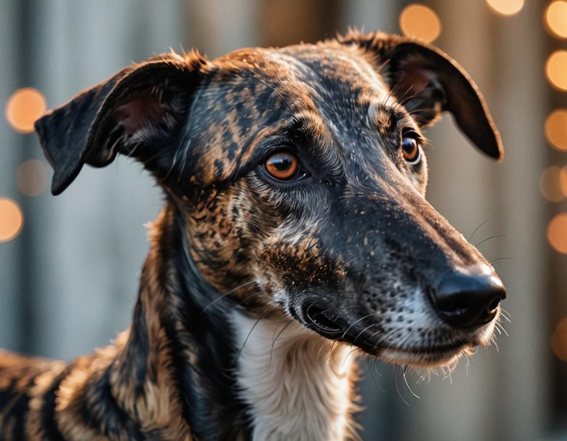 Detailed Brindle Greyhound Portrait in Bokeh