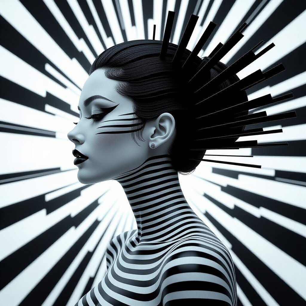 Minimalist Woman Profile in Op Art Style