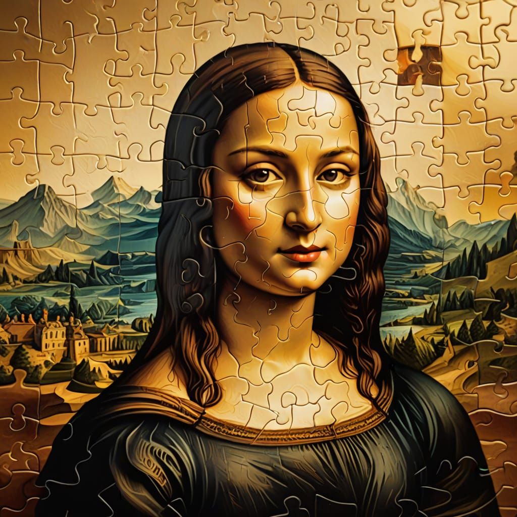 Surreal Puzzle: Mona Lisa in Floating Pieces