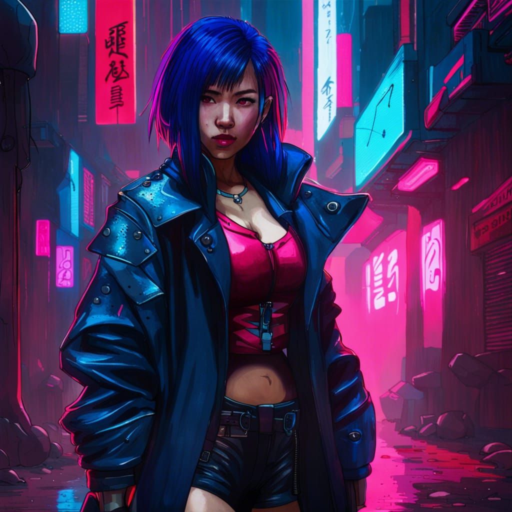 Cyberpunk Girl in Futuristic Alleyway