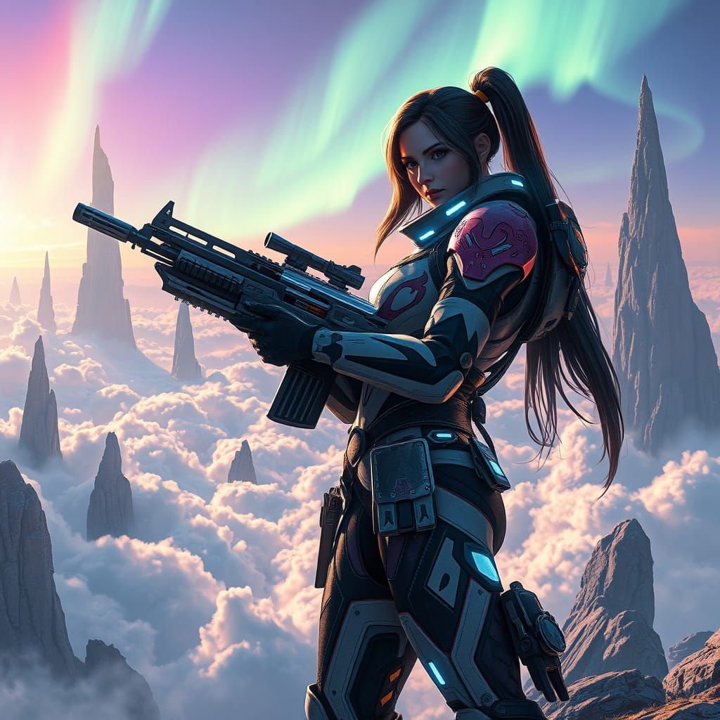 Futuristic Female Warrior in Breathtaking Matte Painting