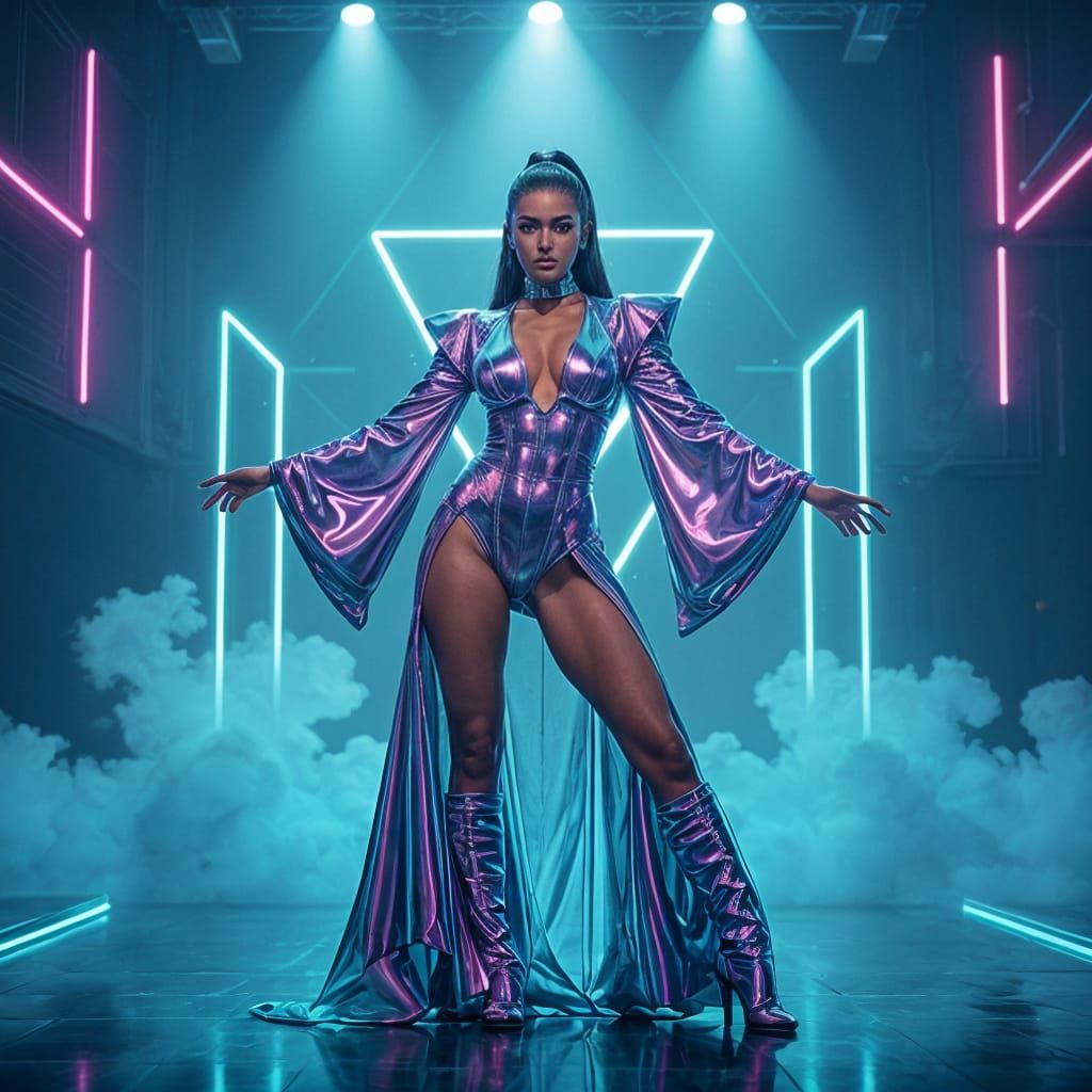 Futuristic Cabaret Dancer in Neon Noir Style