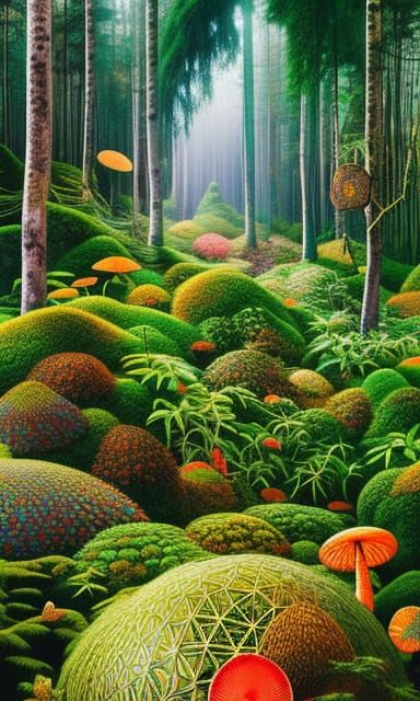 Female Hacker in Mycelium Network, Surrealist Art