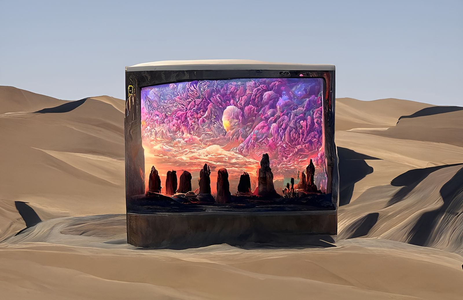 Desert Television and Monoliths in Sci-Fi Style