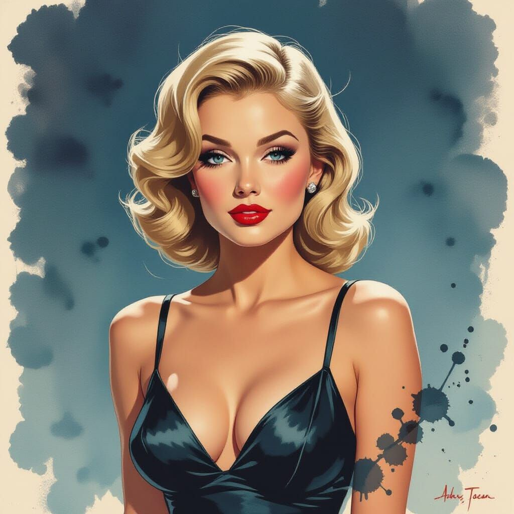 1950s Pin-Up in Whiskey-Splatter Surrealism