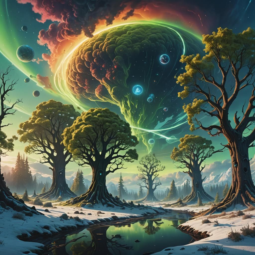 Hyperrealistic Multiverse Art with Glowing Portals