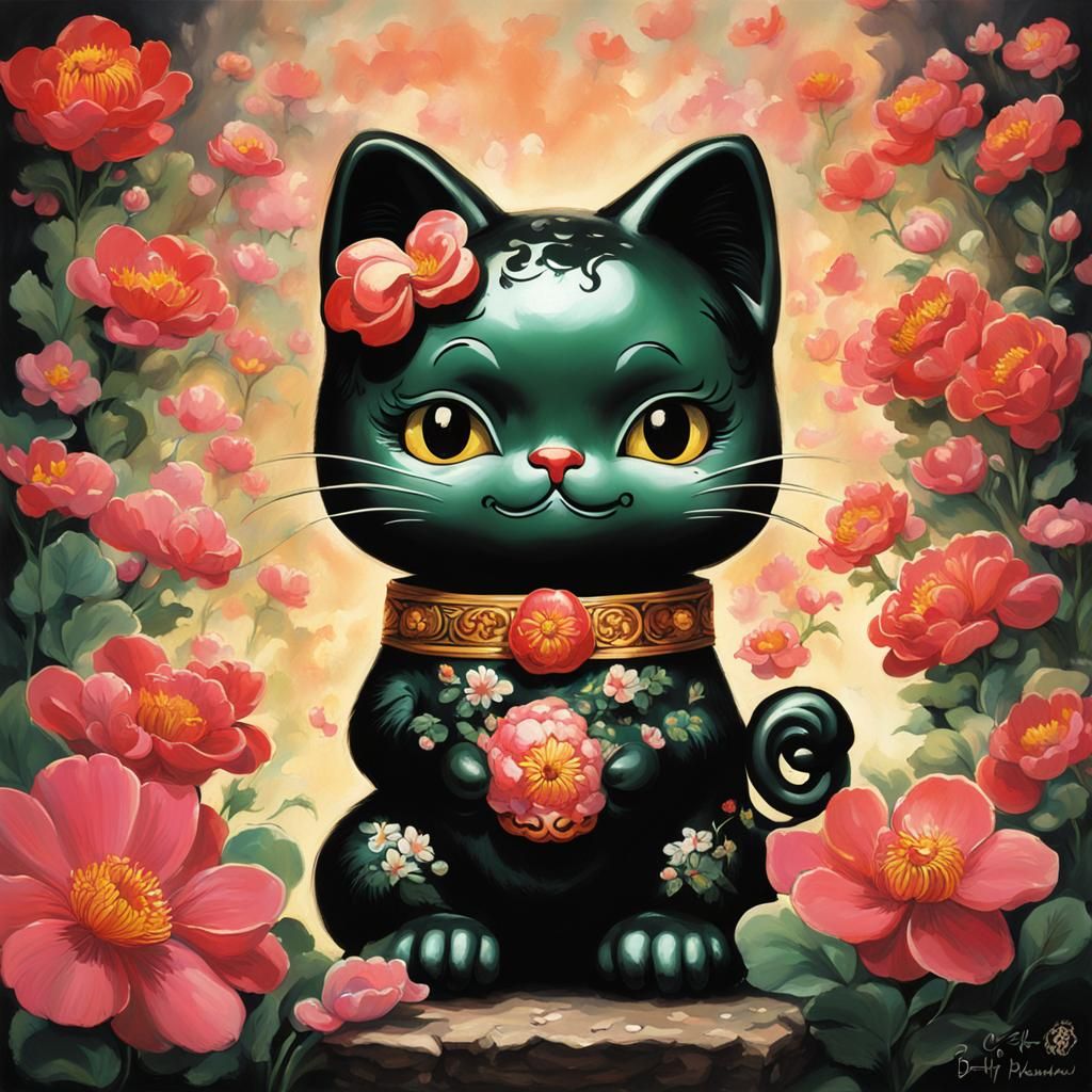 Sinister Maneki Neko Betty Boop with Flowers
