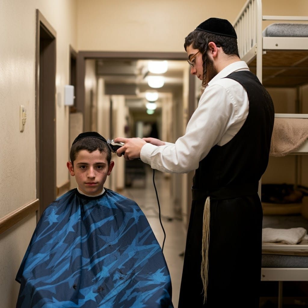 Teenager Gives Friend a Haircut in Dormitory Hallway