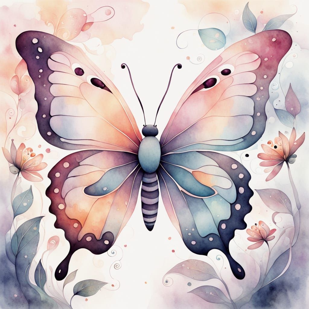 A soft watercolor illustration of a small butterfly