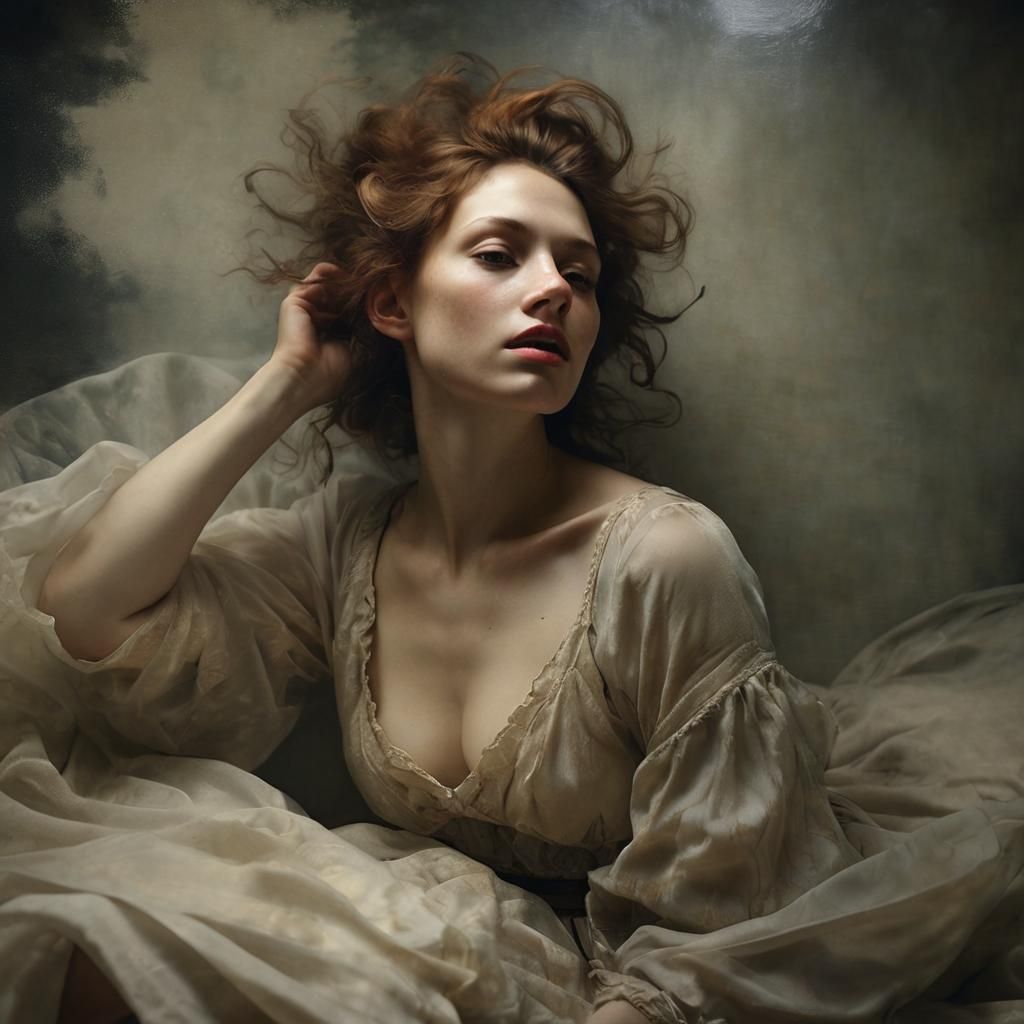 Dramatic Portrait of Dreamy Woman in Chiaroscuro