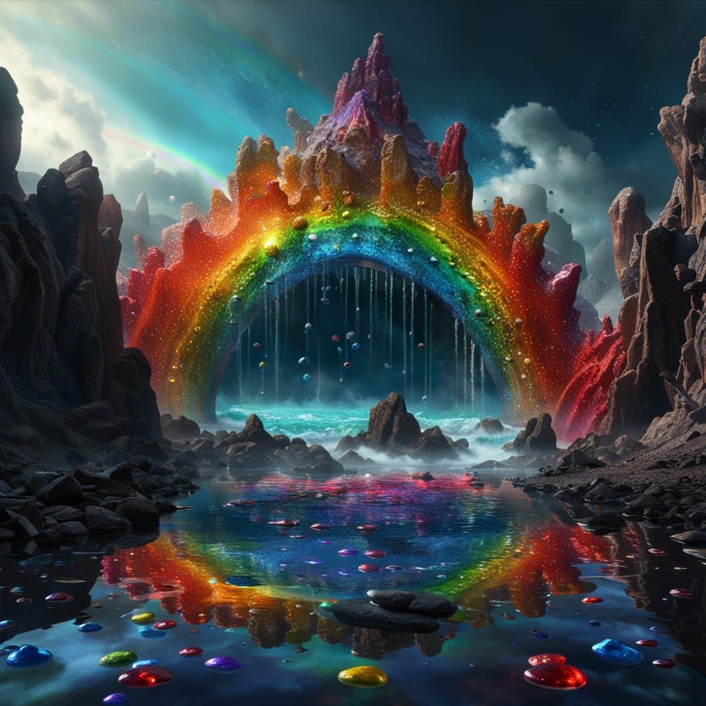 Surreal Rainbow City in Ghibli Style