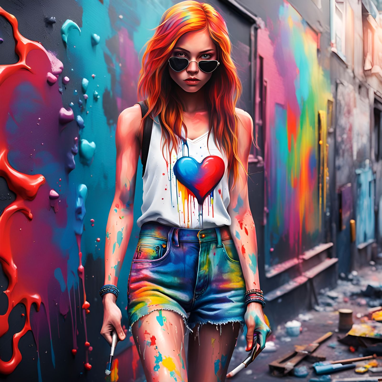 Colorful Graffiti Artist Painting a Heart