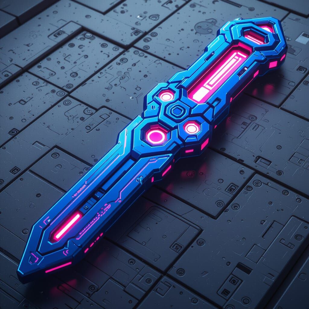 Futuristic Blue and Pink Keyblade with Glowing Circuits