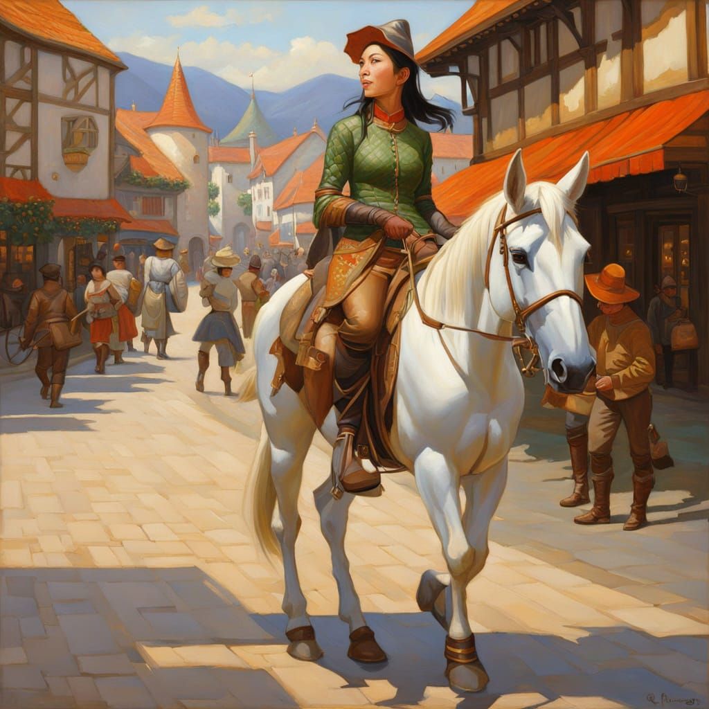 Charming Medieval Fantasy Scene in Impressionist Style