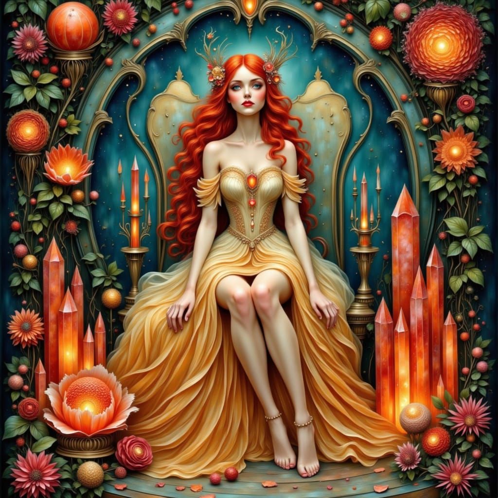 Celestial Maiden in Fiery Grotto, Art Nouveau Style