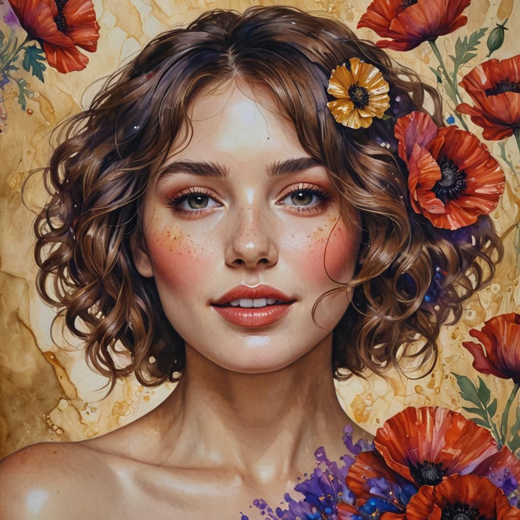 Poppy Woman Portrait in Alcohol Ink Concept Art