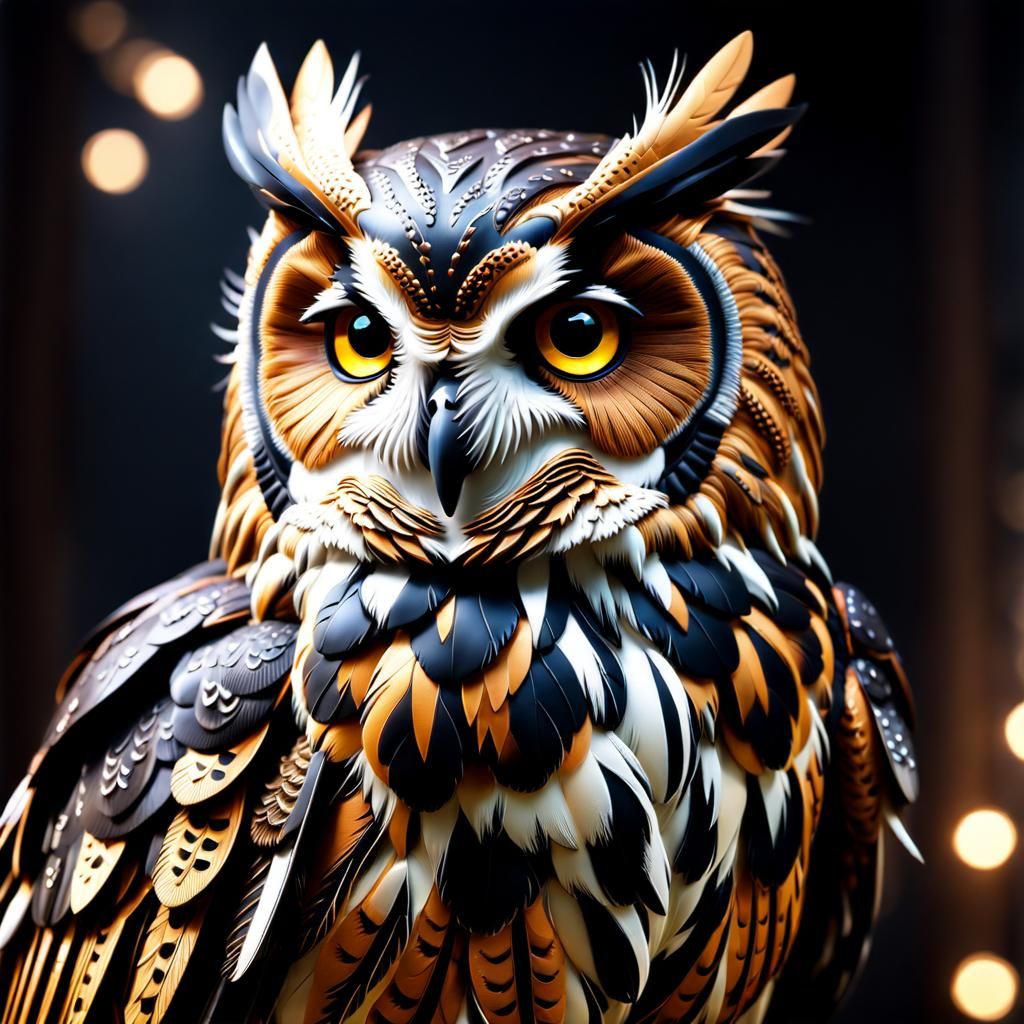 Hyperrealistic Owl with Feathers of Wisdom